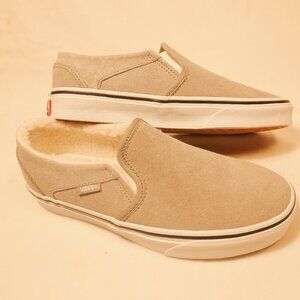 Vans Womens 7.5 Asher Suede Sherpa Sneakers Drizzi Gray Low Slip On NEW W BOX